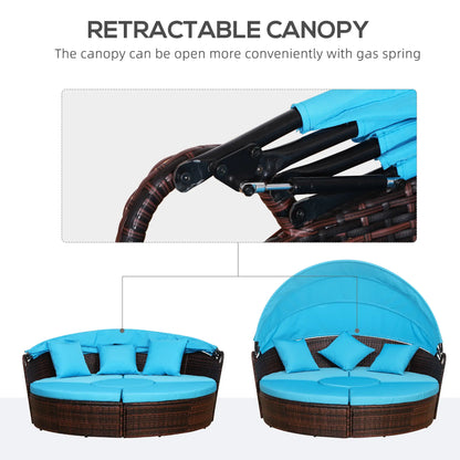 Outdoor Daybed with Canopy, PE Rattan Round Sofa, Light Blue Daybeds at Gallery Canada