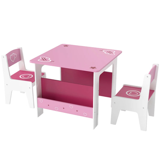 Kids Table Chair Set with Bookshelves, 3 Pieces, Pink Kids Table Sets Pink, Rose Pink, White at Gallery Canada