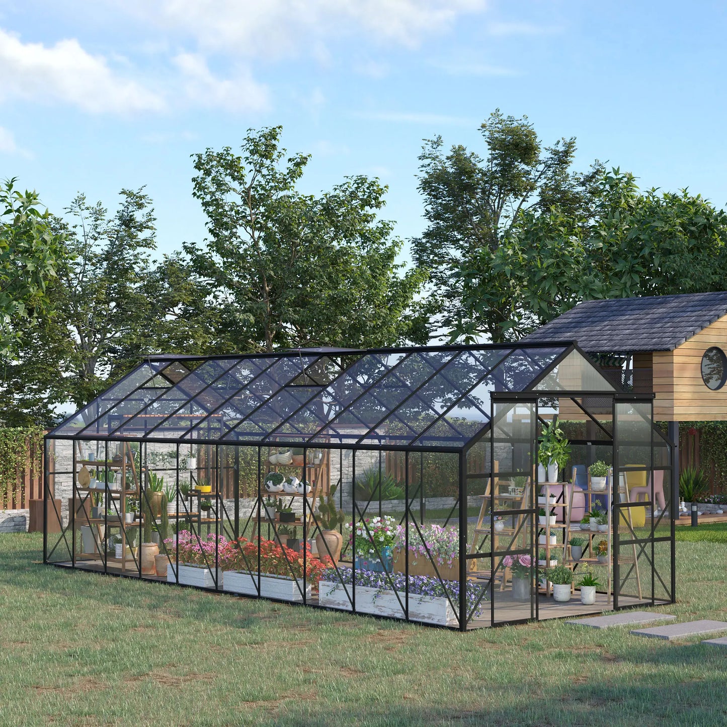 20' x 8' Aluminum Polycarbonate Greenhouse, Adjustable Roof Vent, Black Walk In Greenhouses at Gallery Canada