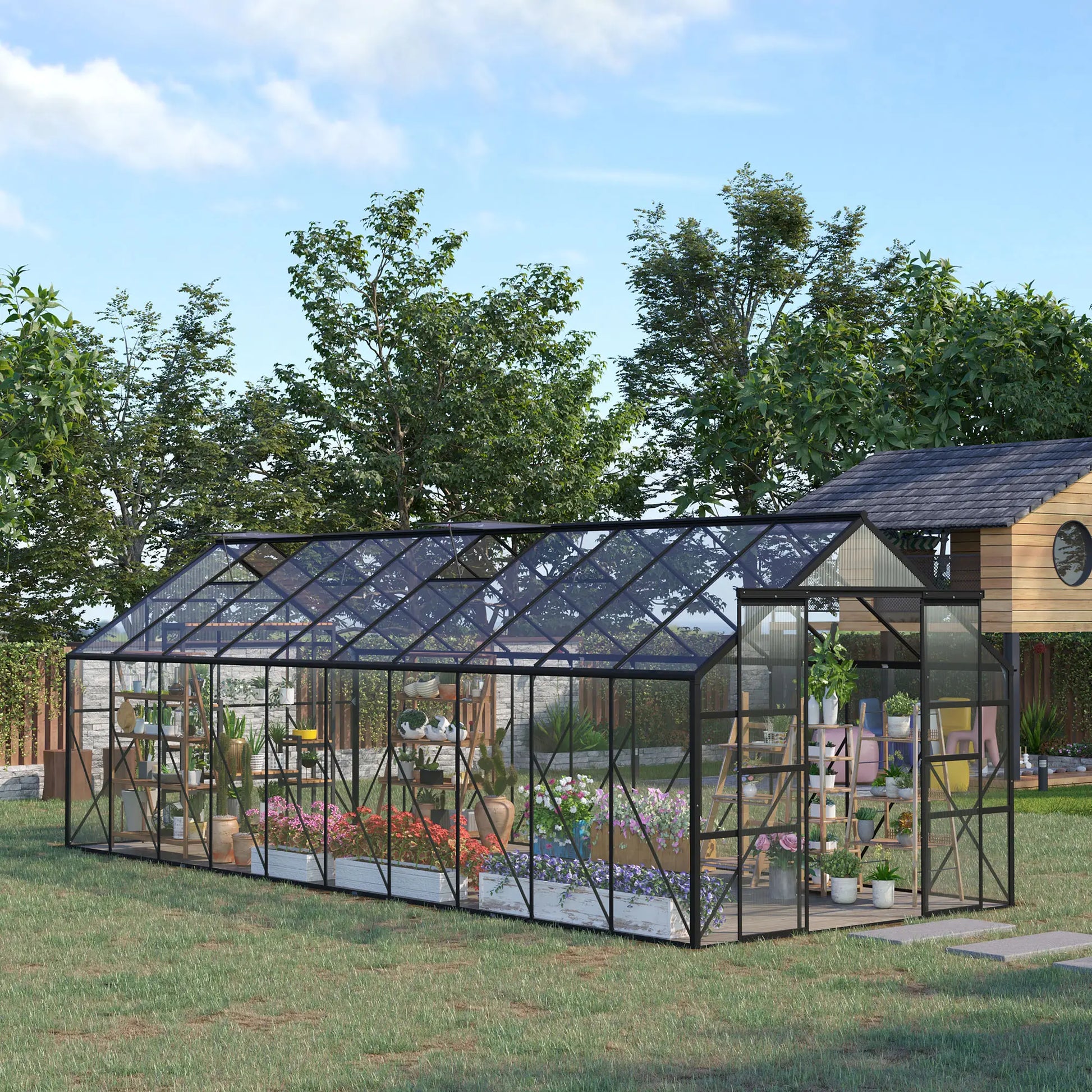 20' x 8' Aluminum Polycarbonate Greenhouse, Adjustable Roof Vent, Black Walk In Greenhouses at Gallery Canada