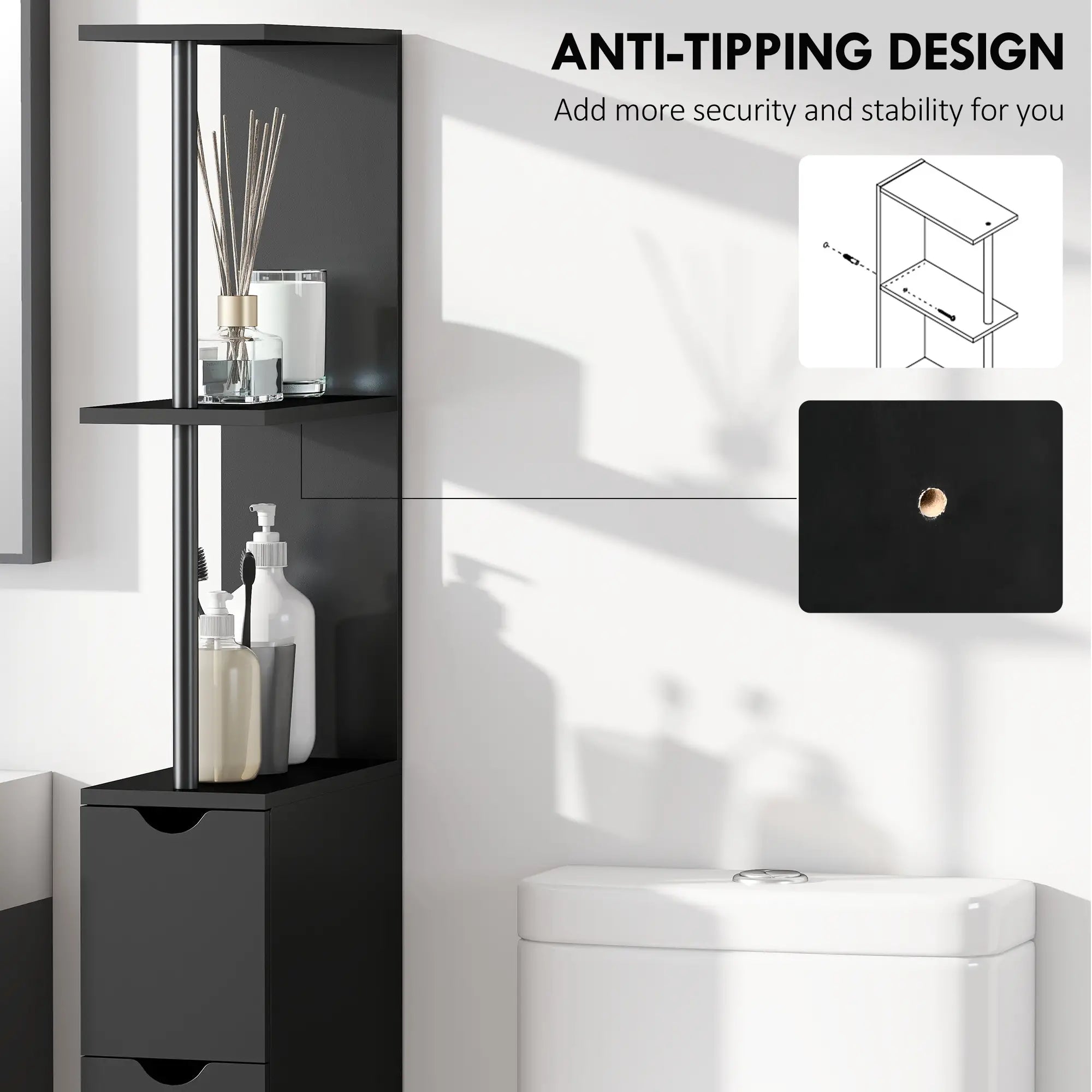 Tall Narrow Bathroom Storage Cabinet, Drawers and Shelves, Black Bathroom Cabinets at Gallery Canada