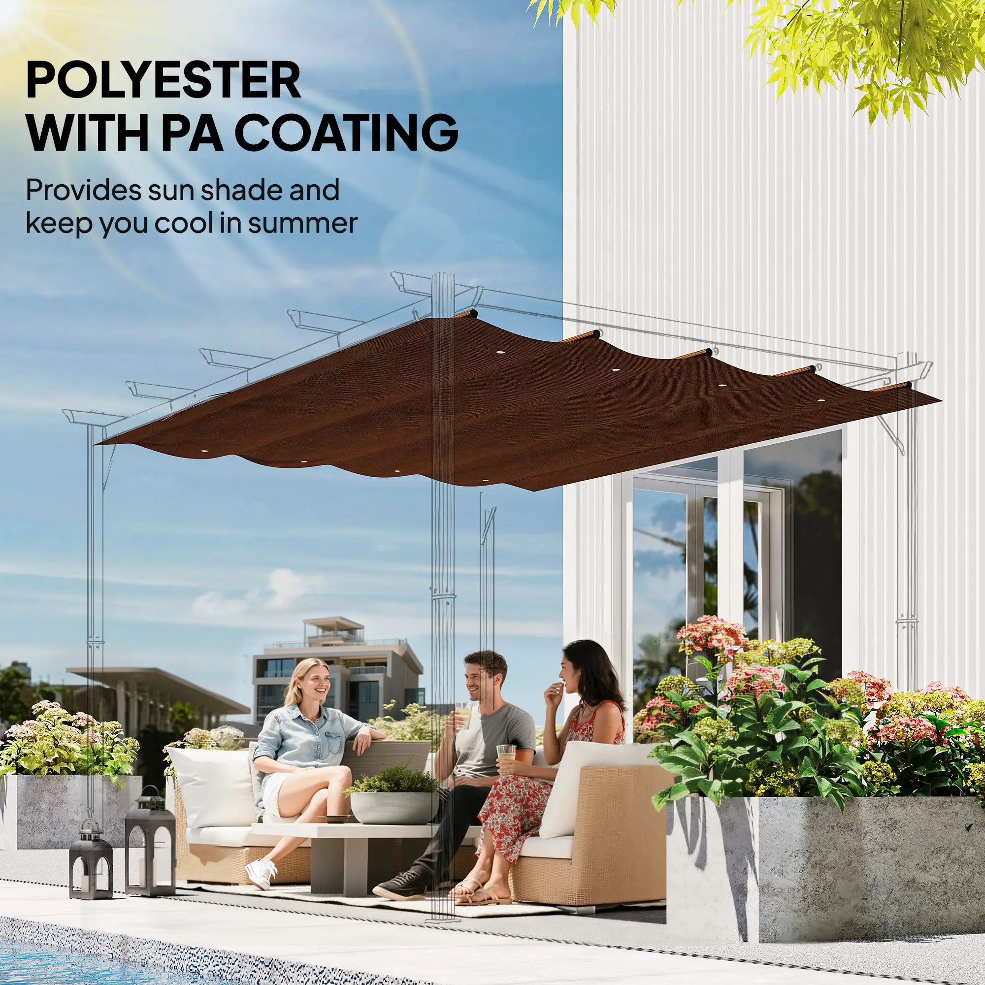 Retractable Pergola Canopy, 10' x 7' Sun Shade Cover, UV30+, Coffee Gazebo Canopy Replacement at Gallery Canada