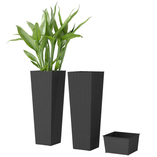 23.6 Inch Tall Planters, Set of 2 Plastic Flower Pots, Black Garden Accessories Black at Gallery Canada