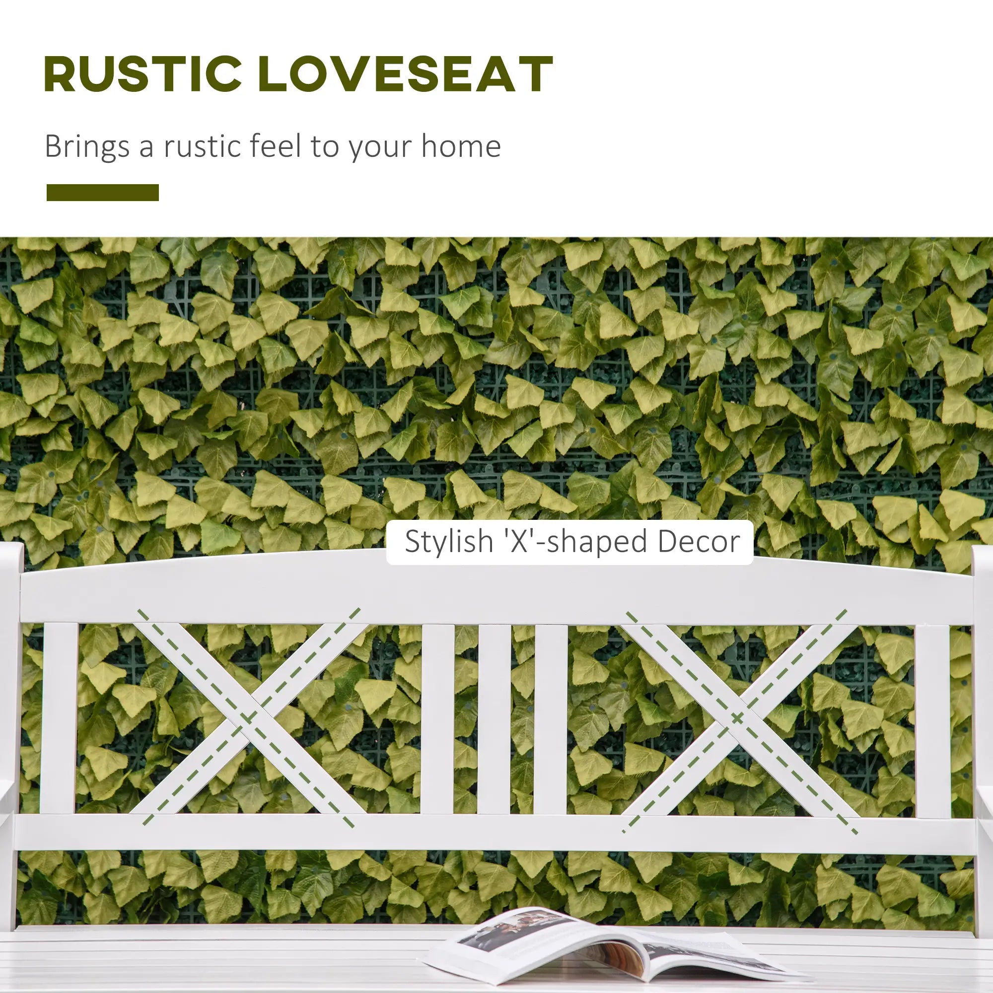 2-Seater Wooden Garden Bench, 4FT Outdoor Patio Loveseat, White Outdoor Benches at Gallery Canada