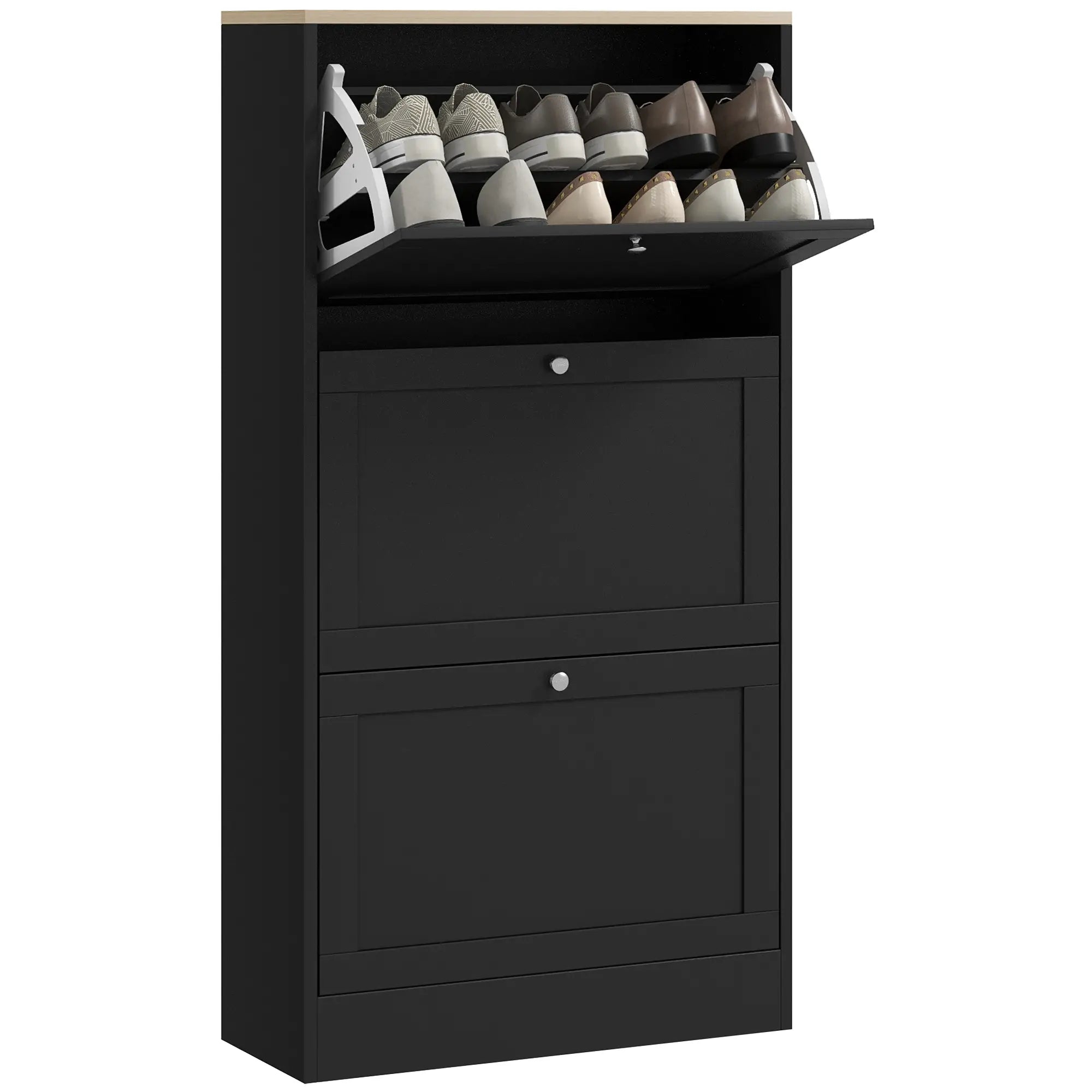Modern Shoe Storage, 3 Flip Drawers, Adjustable Shelves, 18 Pairs, Black Shoe Storage Cabinets & Racks at Gallery Canada