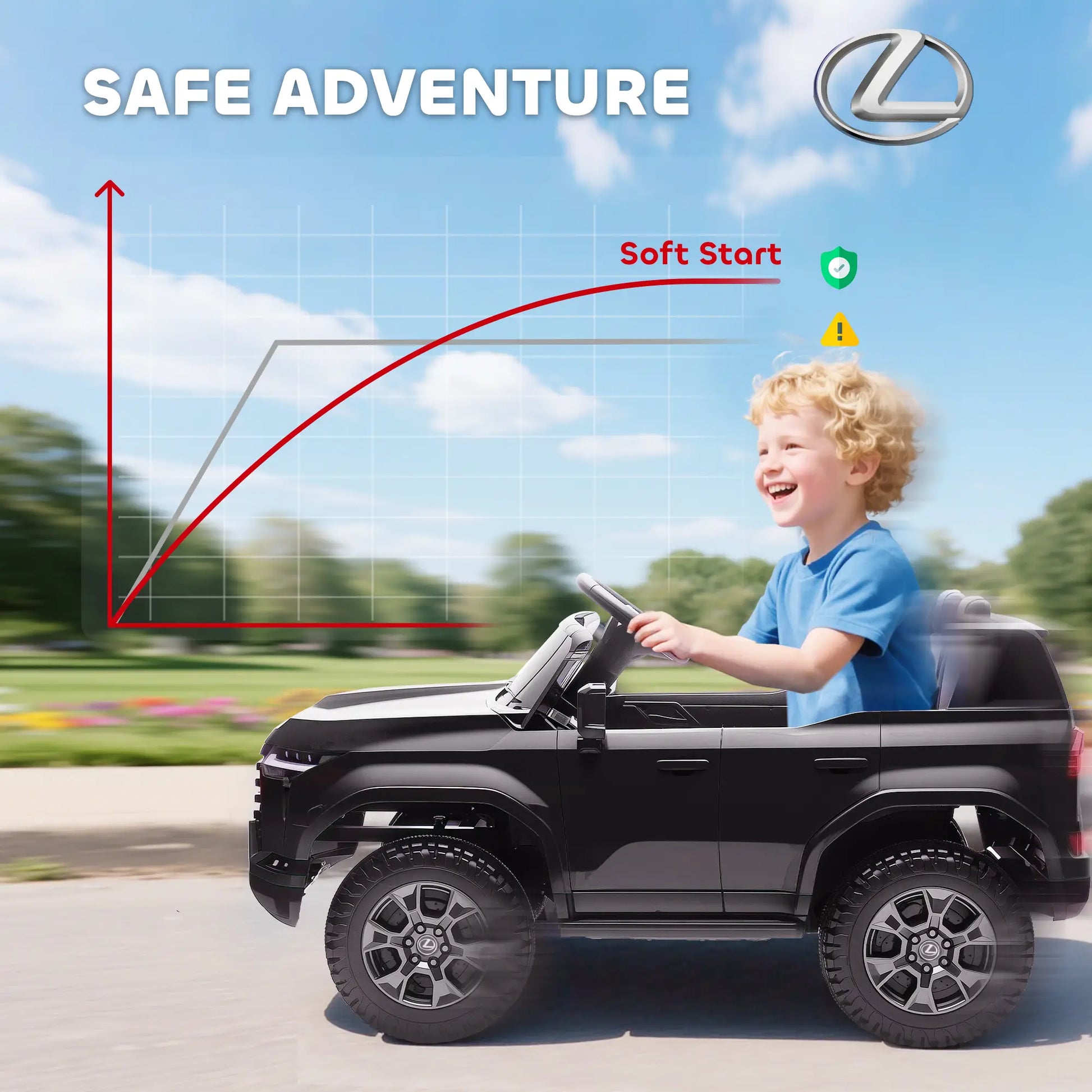 12V Ride On Car, Licensed GX550, 2-Seater, Remote Control, Suspension, Black Electric Toy Cars at Gallery Canada