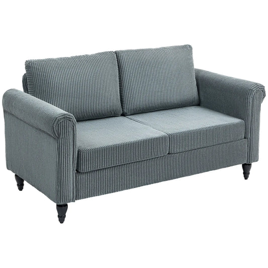 Vintage Loveseat, Fabric 2 Seater Sofa, Rolled Arms, Rubber Wood Legs, Grey 2-Seater Sofas Grey, Black at Gallery Canada
