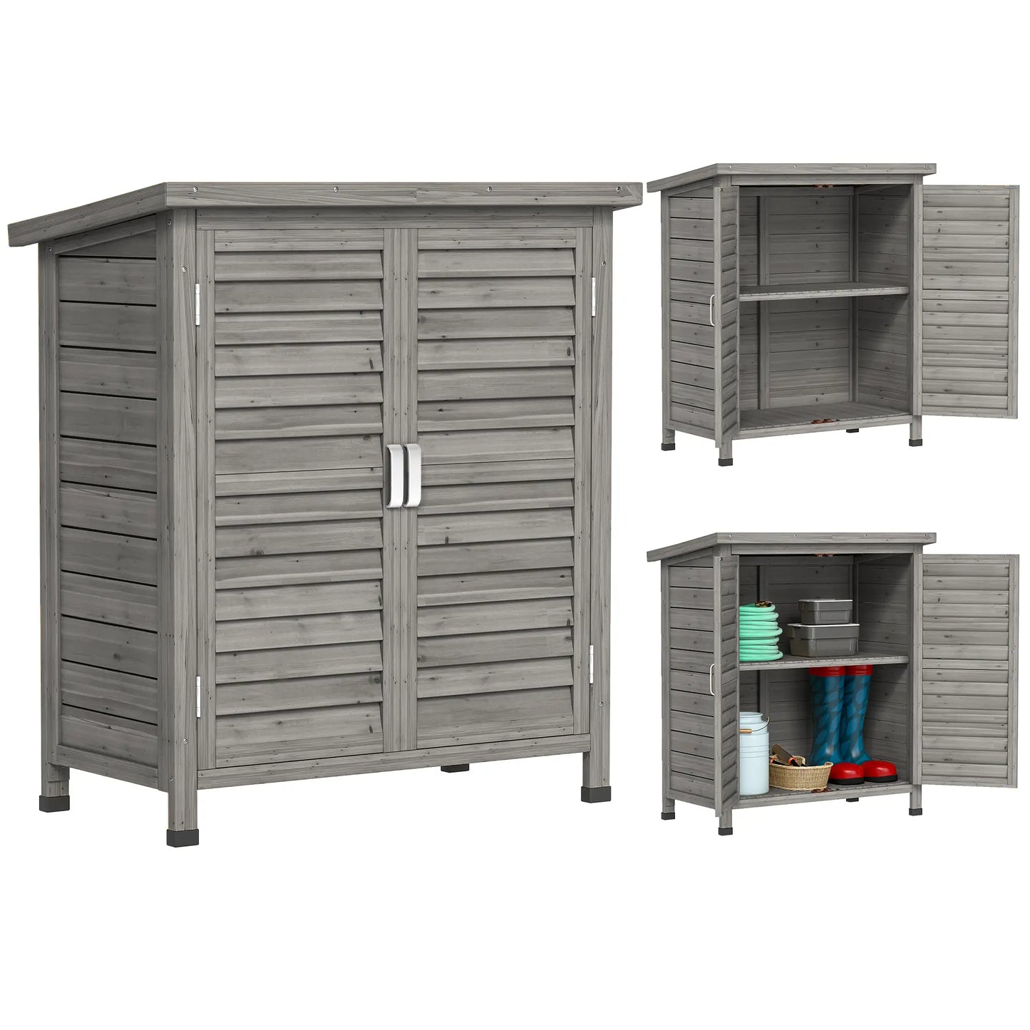 Wooden Garden Storage Shed, 2 Door, 34" x 18" x 38", Grey