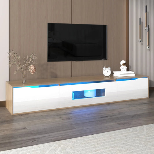 Modern TV Stand With LED Lighting, 71" L x 12" W x 12" H, Wood, White TV Stands White, Wood at Gallery Canada