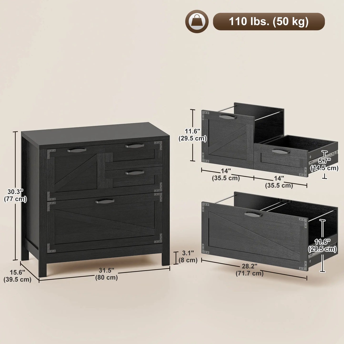 Lateral Filing Cabinet, 4 Drawers, Fits Letter/A4/Legal Files, Black Wood Grain, Black Office Cabinets & Cupboards at Gallery Canada