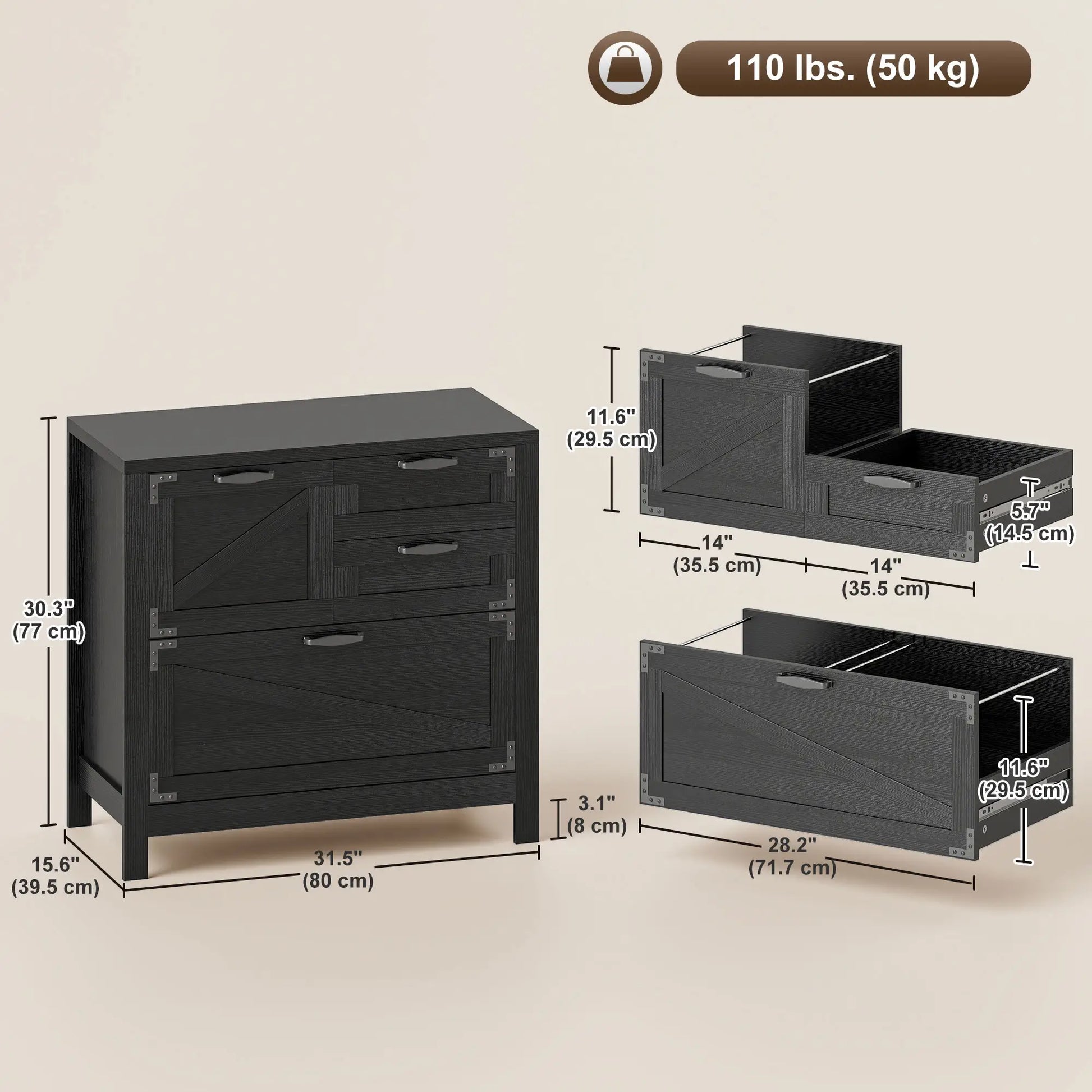 Lateral Filing Cabinet, 4 Drawers, Fits Letter/A4/Legal Files, Black Wood Grain, Black Office Cabinets & Cupboards at Gallery Canada