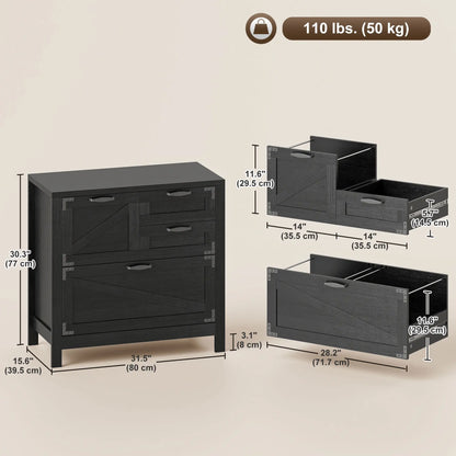 Lateral Filing Cabinet, 4 Drawers, Fits Letter/A4/Legal Files, Black Wood Grain, Black Office Cabinets & Cupboards at Gallery Canada