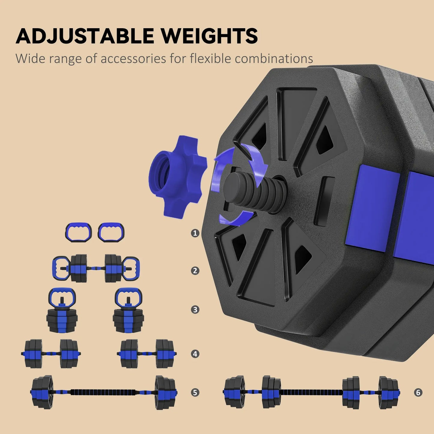 4-in-1 Adjustable Dumbbell Set, 55lbs, Blue Dumbbells & Barbells at Gallery Canada
