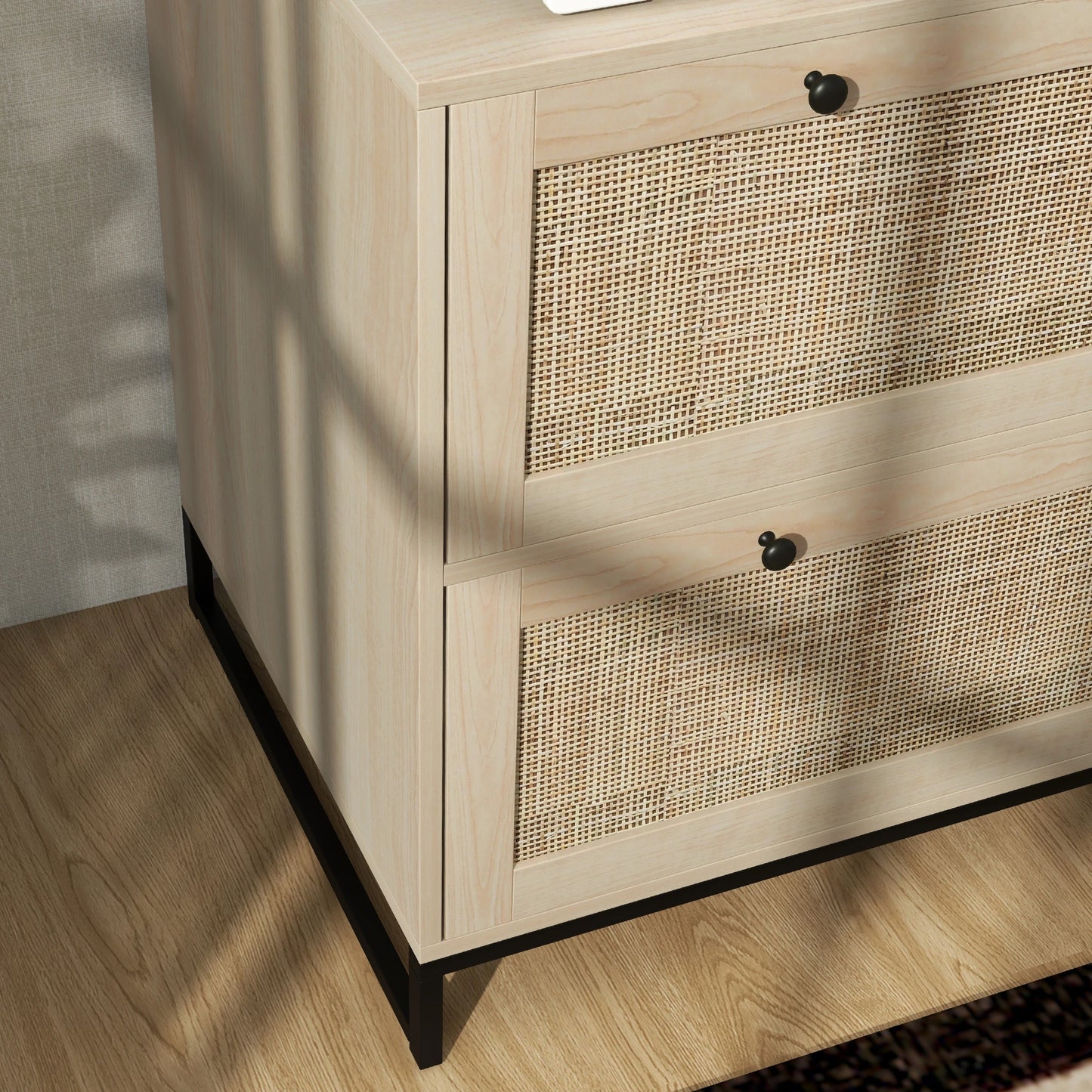 2-Drawer Filing Cabinet with Lock, Rattan, Adjustable Hanging Bar, Natural Office Cabinets & Cupboards at Gallery Canada
