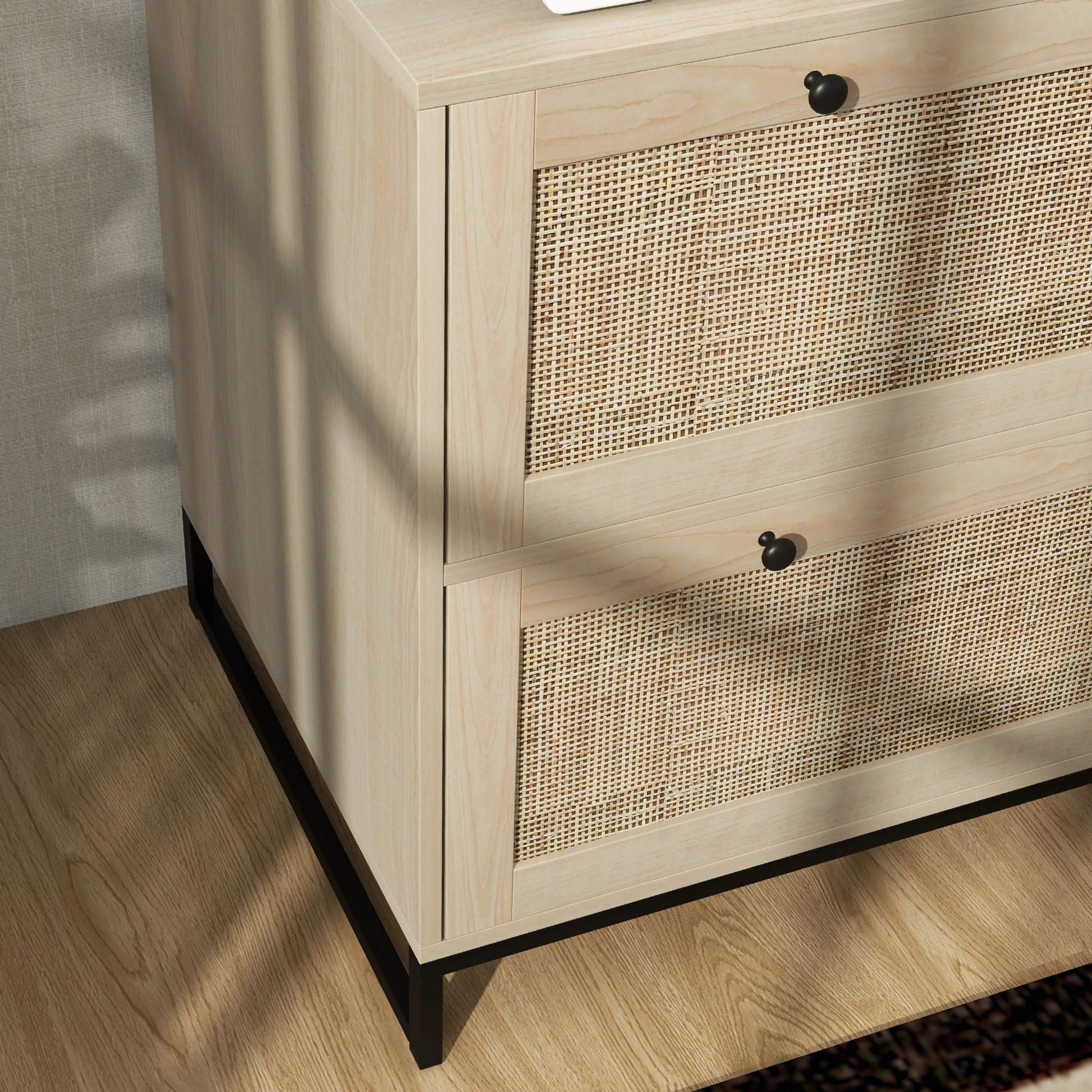 2-Drawer Filing Cabinet with Lock, Rattan, Adjustable Hanging Bar, Natural Office Cabinets & Cupboards at Gallery Canada