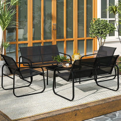 4 Piece Patio Furniture Set, 2 Loveseats, 2 Armchairs, Glass Table, Black Patio Furniture Sets at Gallery Canada