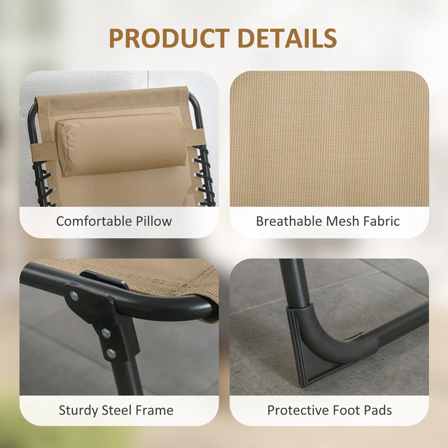 Outdoor Folding Chaise Lounge, Adjustable Backrest, Removable Pillow, Beige Lounger Chairs at Gallery Canada