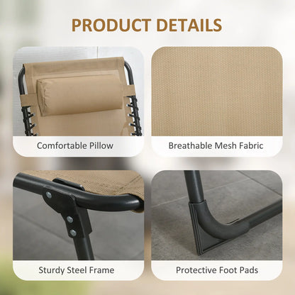 Outdoor Folding Chaise Lounge, Adjustable Backrest, Removable Pillow, Beige Lounger Chairs at Gallery Canada