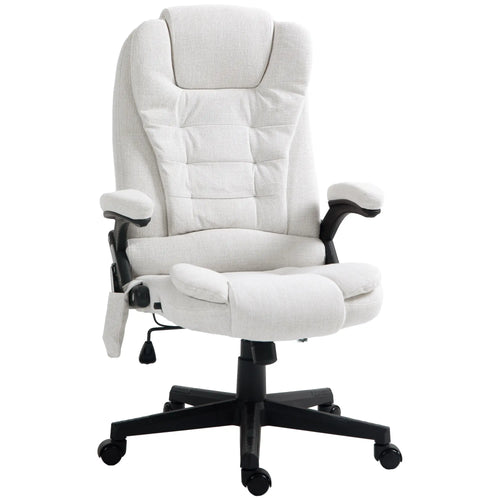Reclining Massage Office Chair, High Back, Swivel Wheels, White