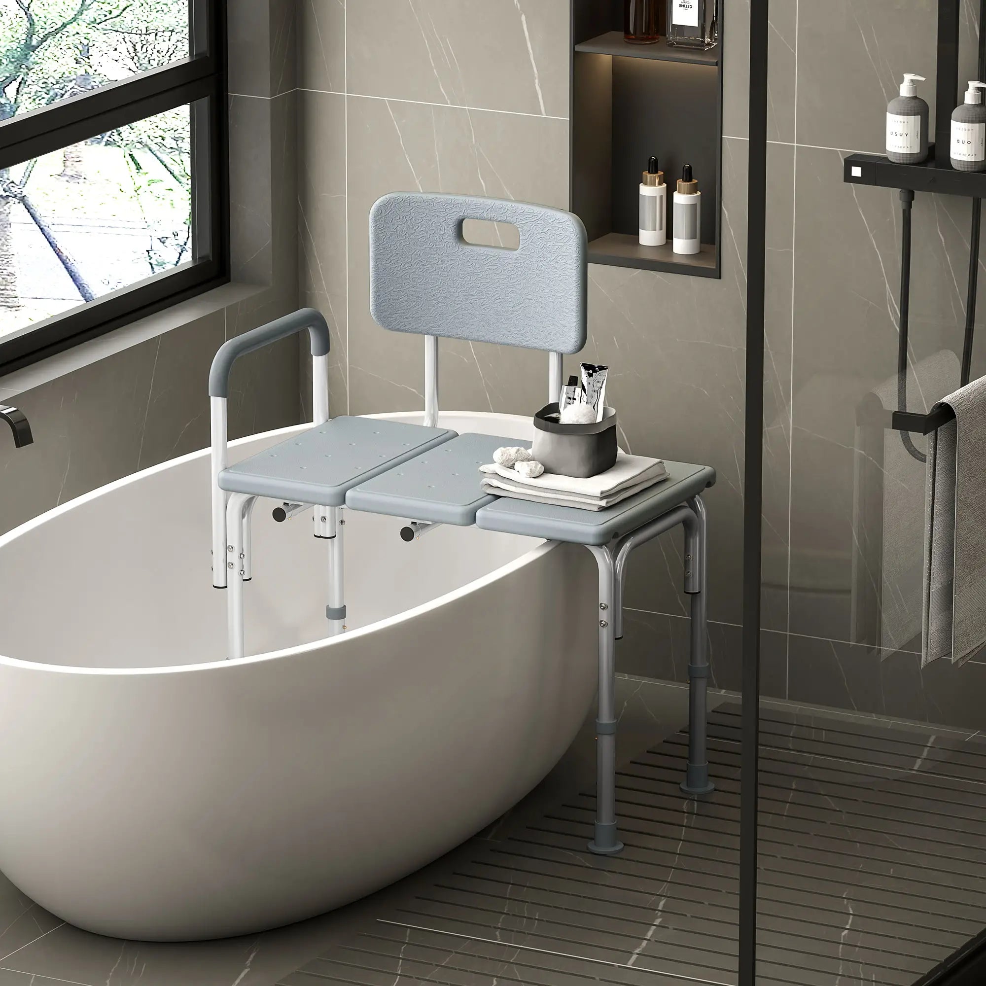 6-Level Adjustable Bath Shower Bench, Aluminum, Non-Slip Feet, Grey Bath Chairs at Gallery Canada