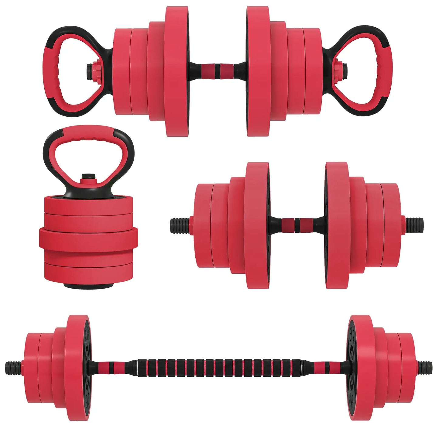 88lbs 4-in-1 Adjustable Dumbbell Set, Barbell, Kettlebell, Push Up Stand, Red Dumbbells & Barbells at Gallery Canada