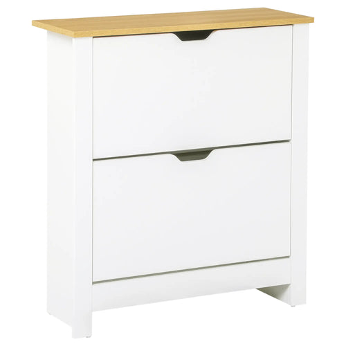 Shoe Storage Cabinet, 2 Flip Drawers, Adjustable Shelves, White