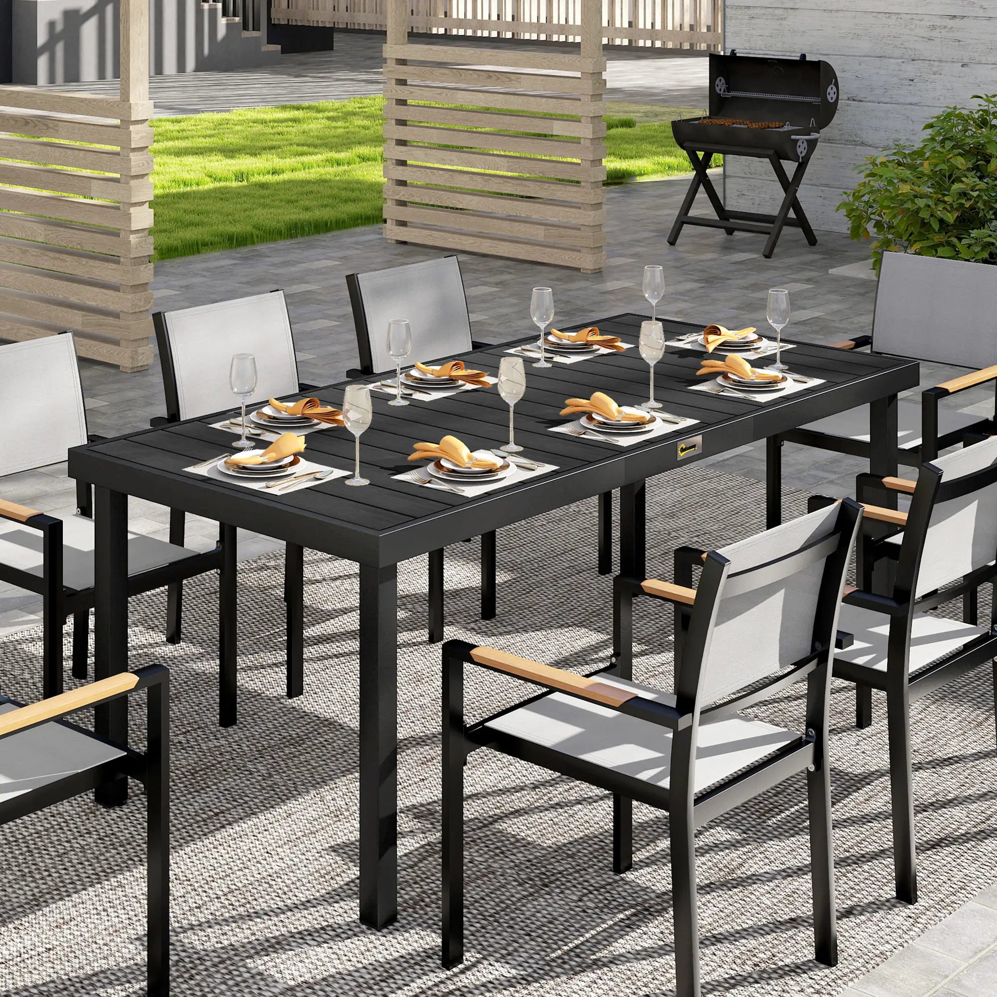 Rectangular Aluminum Patio Dining Table For 8, Black Patio Dinning Tables at Gallery Canada