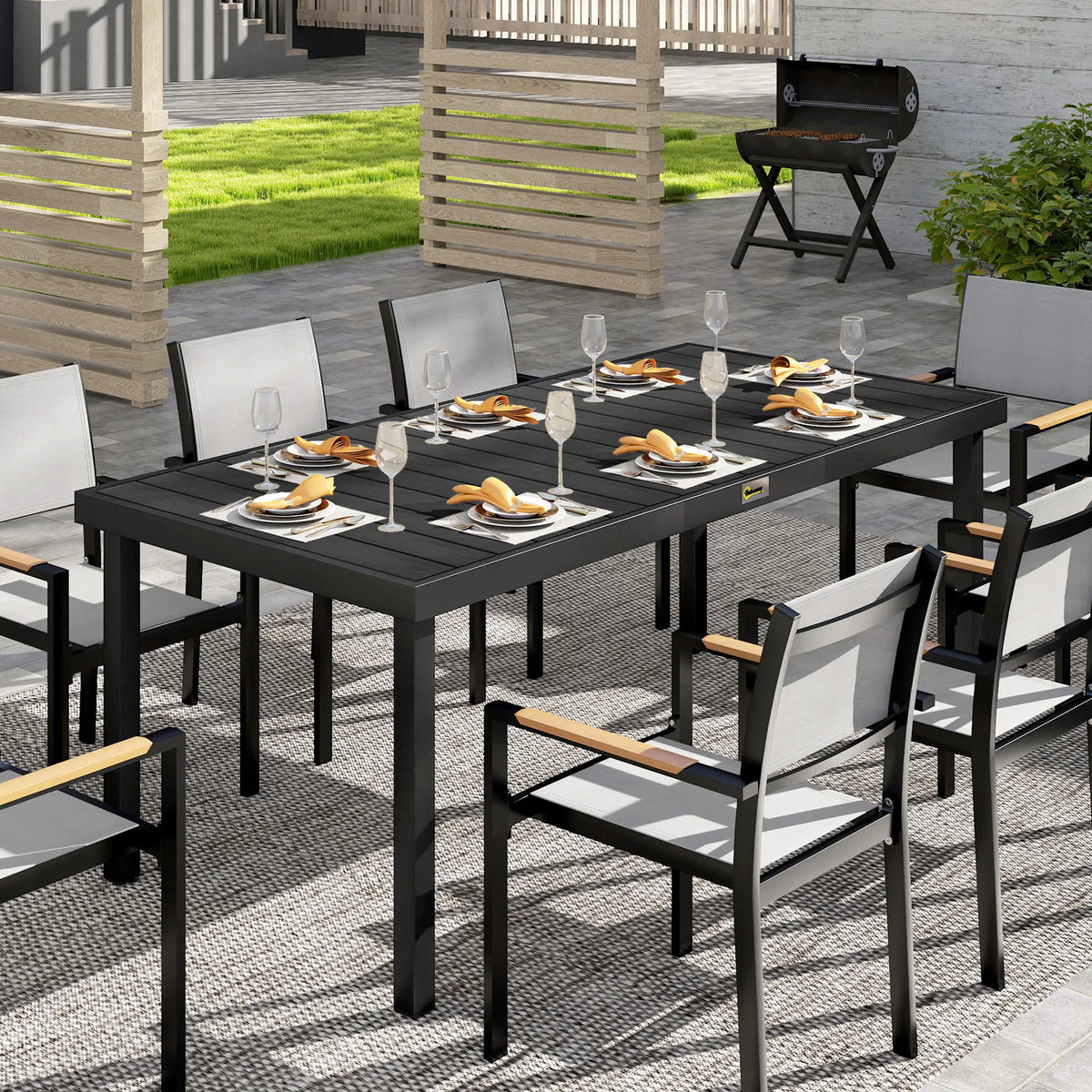 Rectangular Aluminum Patio Dining Table For 8, Black Patio Dinning Tables at Gallery Canada