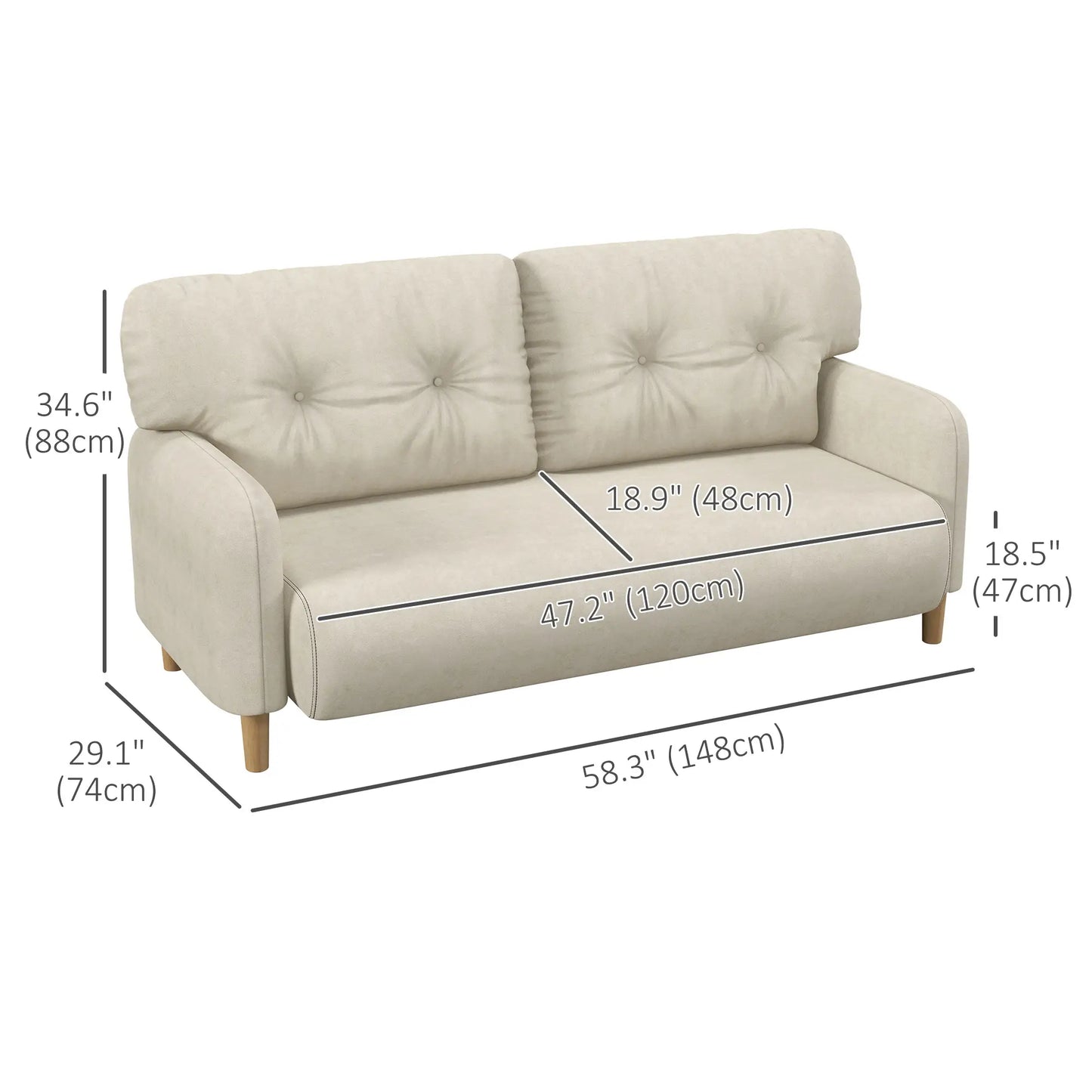 58" 2 Seat Sofa, Modern Love Seat, Upholstered Couch, Solid Wood Frame, Beige 2-Seater Sofas at Gallery Canada