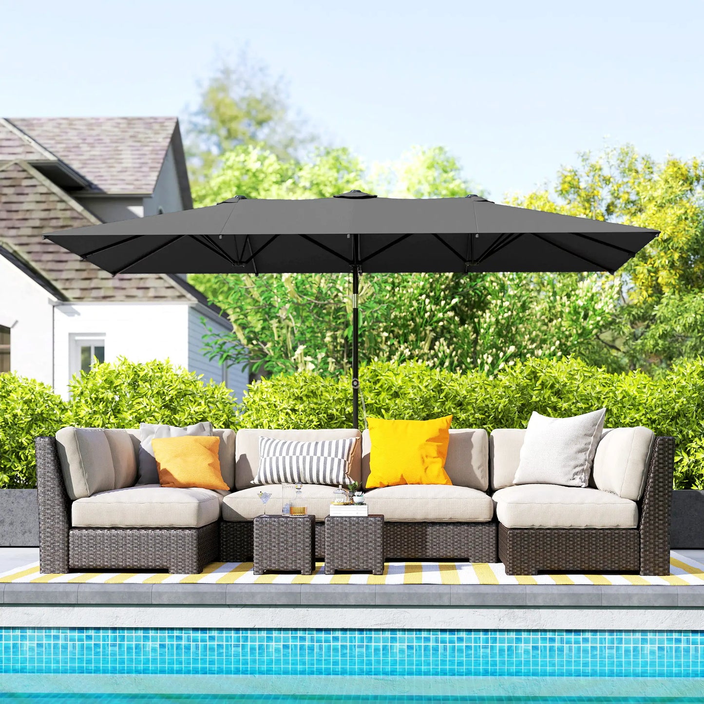 Double-Sided Patio Umbrella With Tilt, Adjustable Height, Vents, 12 Ribs, Grey Double-sided Umbrellas at Gallery Canada