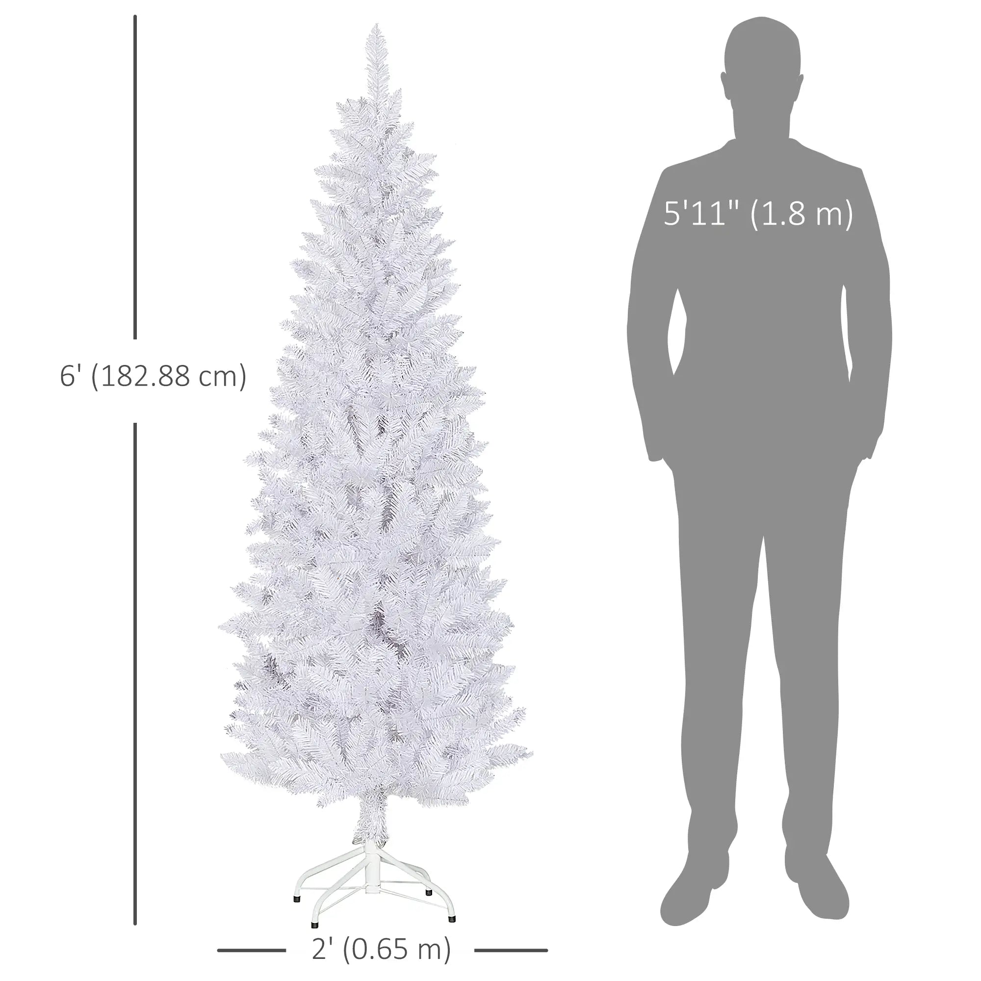 6ft Pencil Artificial Christmas Tree, 479 Branch Tips, Steel Base, White Pencil Christmas Trees at Gallery Canada