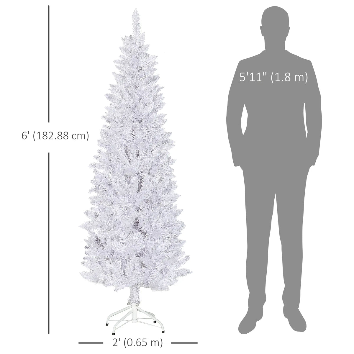 6ft Pencil Artificial Christmas Tree, 479 Branch Tips, Steel Base, White Pencil Christmas Trees at Gallery Canada