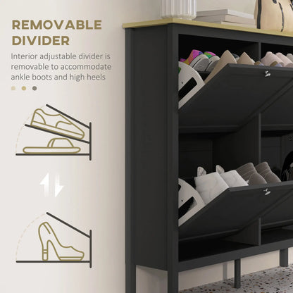 Shoe Storage Cabinet, 4 Flip Drawers, Adjustable Shelves, Holds 20 Pairs, Black Shoe Storage Cabinets & Racks at Gallery Canada