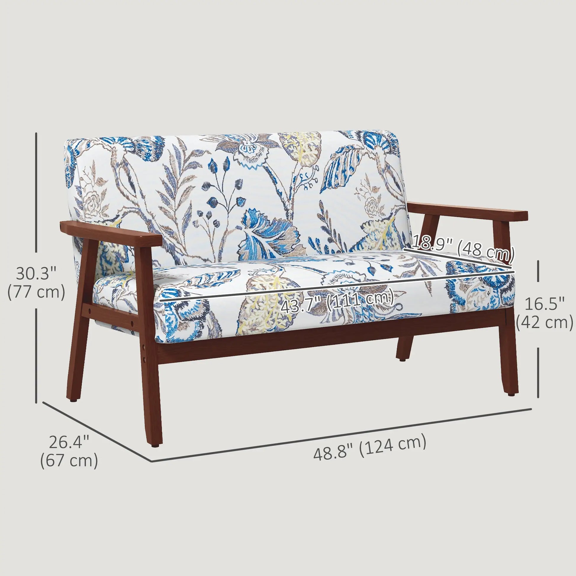 Compact Loveseat Sofa, Linen Fabric, Rubber Wood Legs, Multicolour 2-Seater Sofas at Gallery Canada