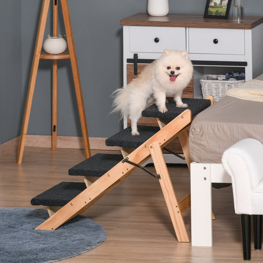 Wood Pet Stairs 2 In 1 Convertible Dog Steps and Carpeted Ramp Portable Foldable 4 Level Cat Ladder for High Bed Couch Car - Gallery Canada