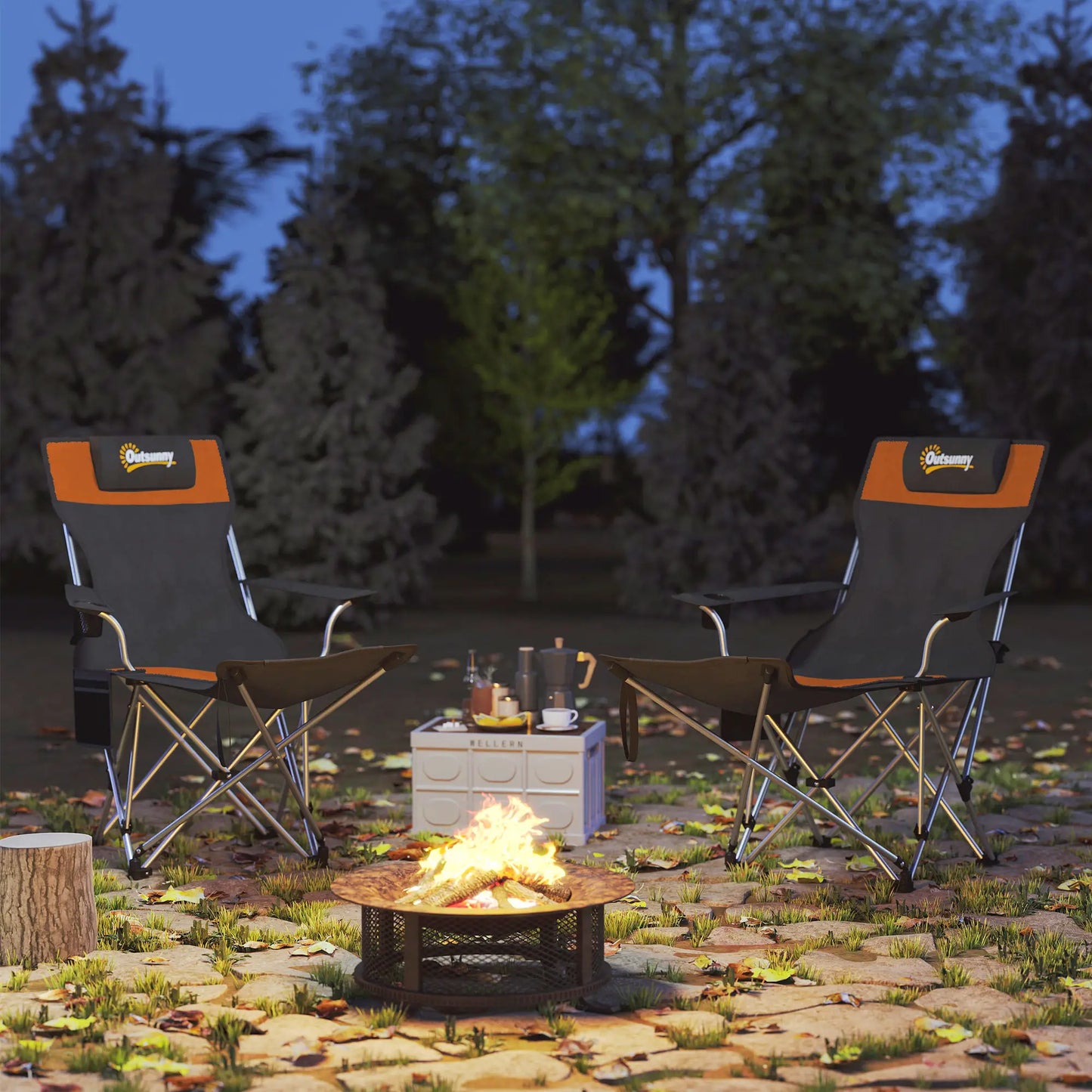 Reclining Camping Chair Set With Foot Rest, Headrest, Cup Holder, Storage Bag, Orange Picnic Tables & Camping Chairs at Gallery Canada