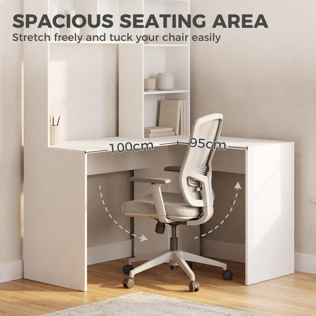 L Shaped Desk, Corner Computer Desk with Storage Shelves, White Writing Desks at Gallery Canada