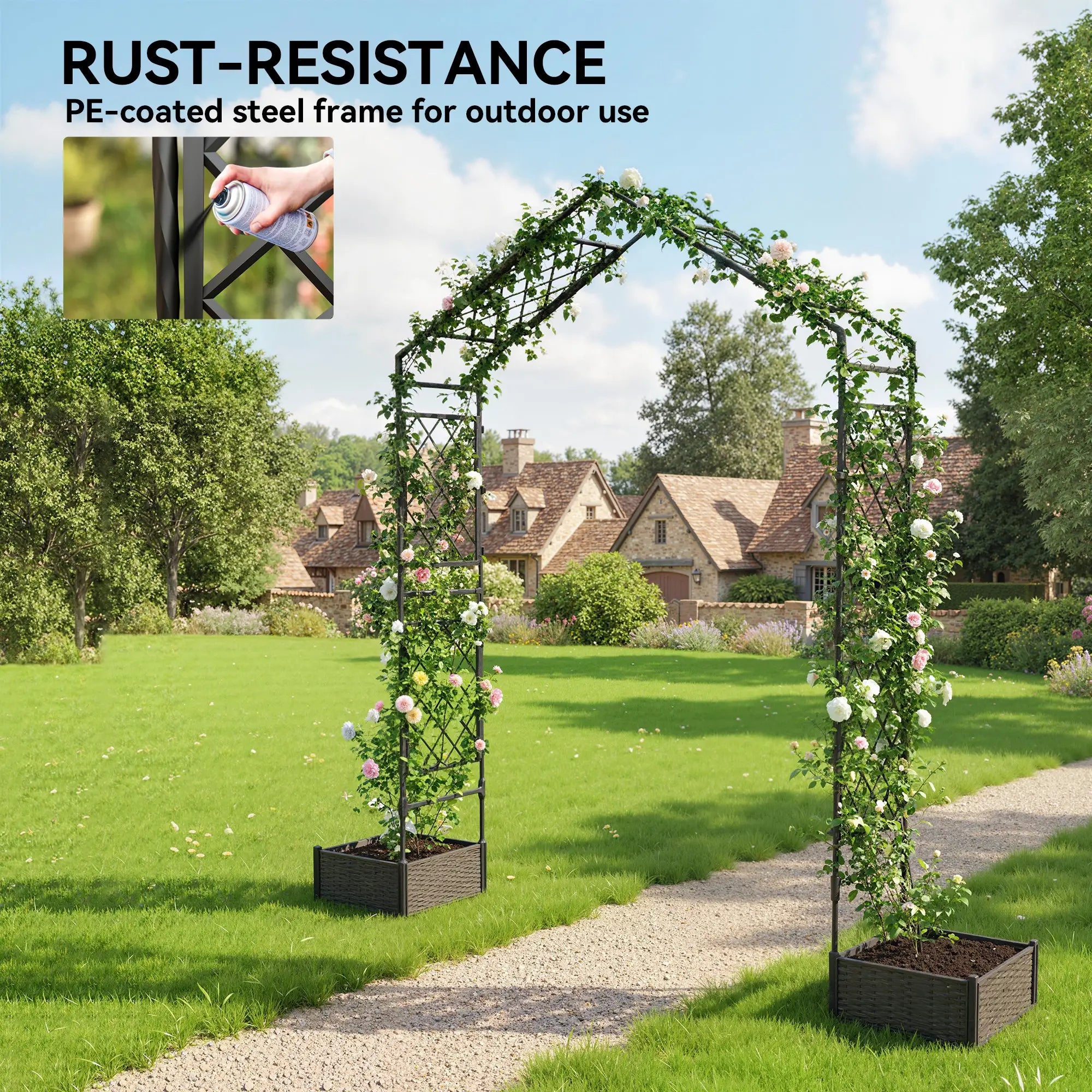 Garden Arch Trellis Arbor With 2 Planter Boxes, 90.6