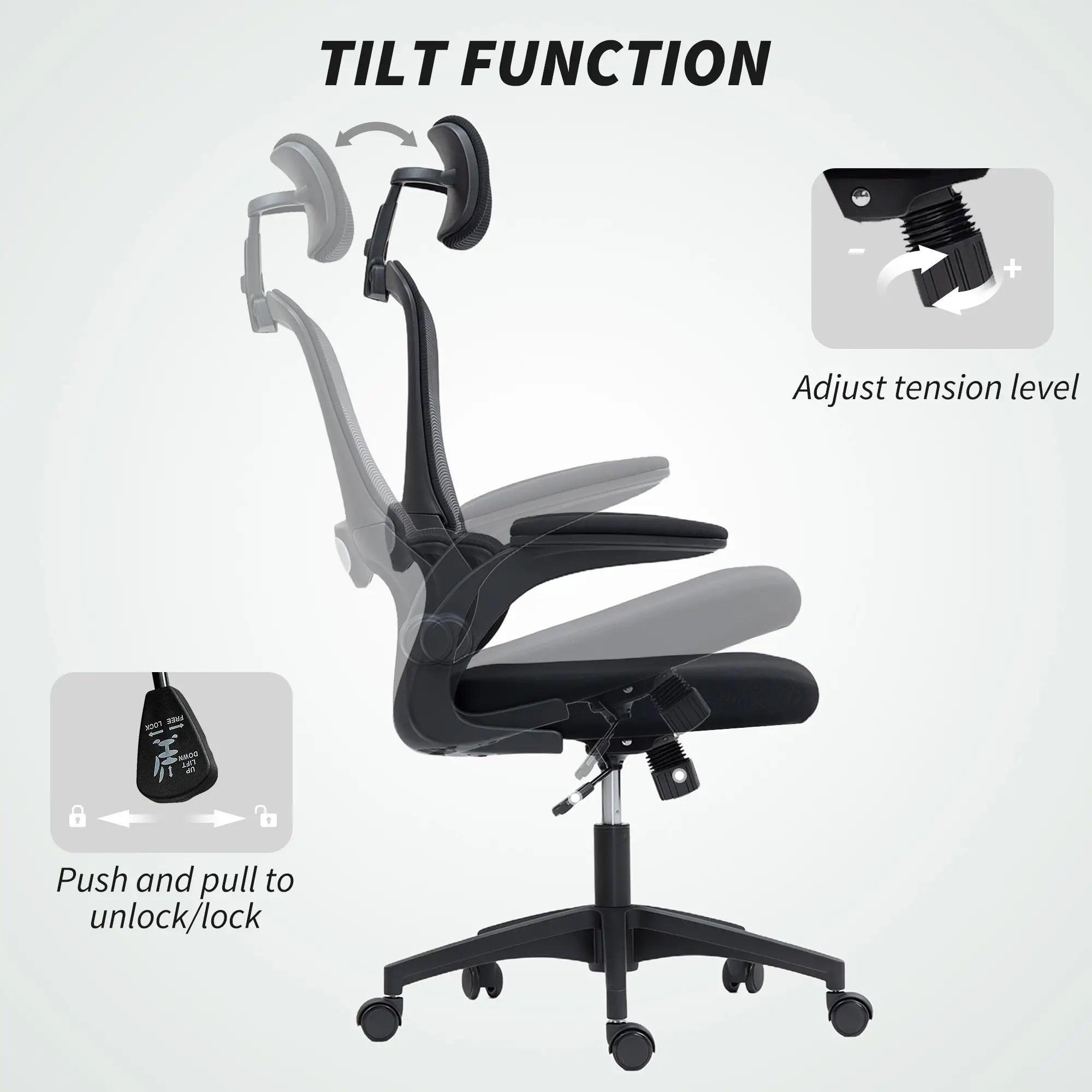 Ergonomic Mesh Office Chair, High Back, Rotatable Headrest, Flip Up Armrests, Lumbar Support, Black Task Chairs at Gallery Canada