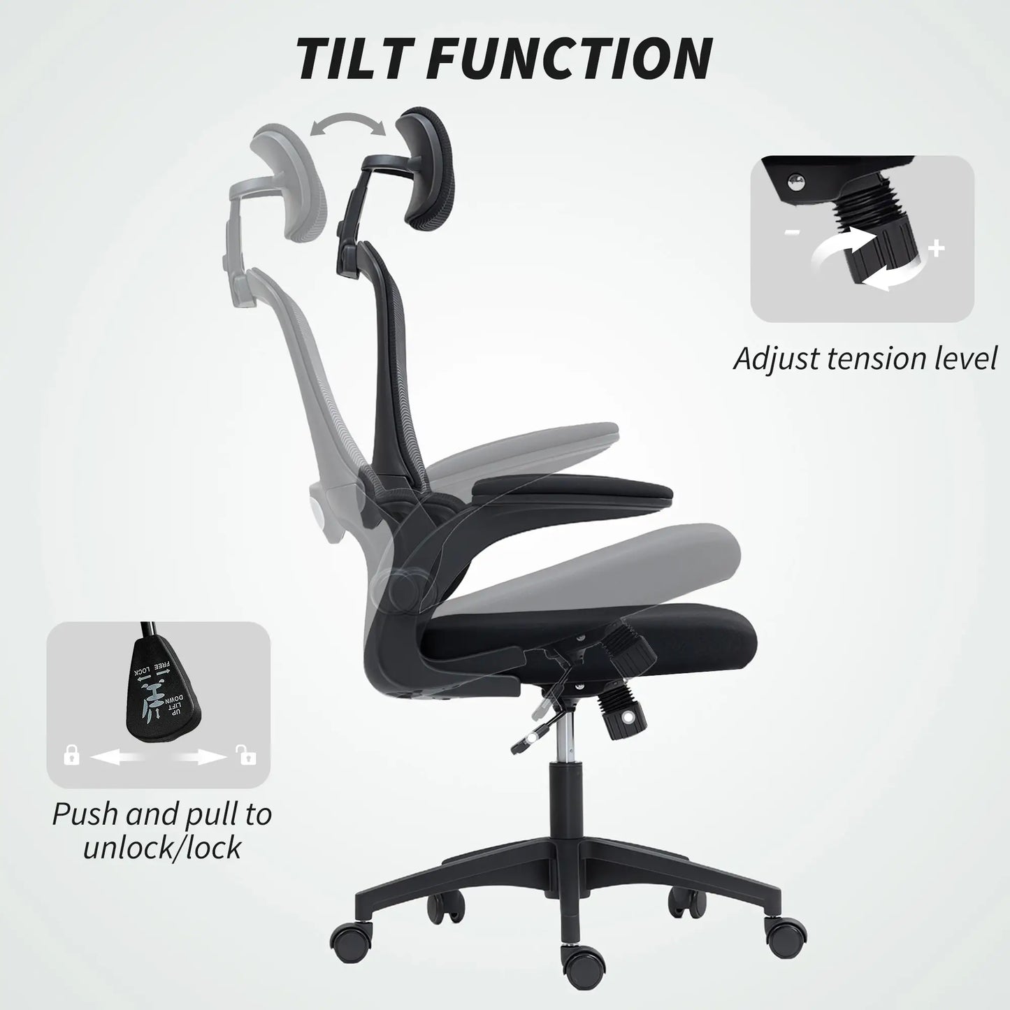 Ergonomic Mesh Office Chair, High Back, Rotatable Headrest, Flip Up Armrests, Lumbar Support, Black Task Chairs at Gallery Canada