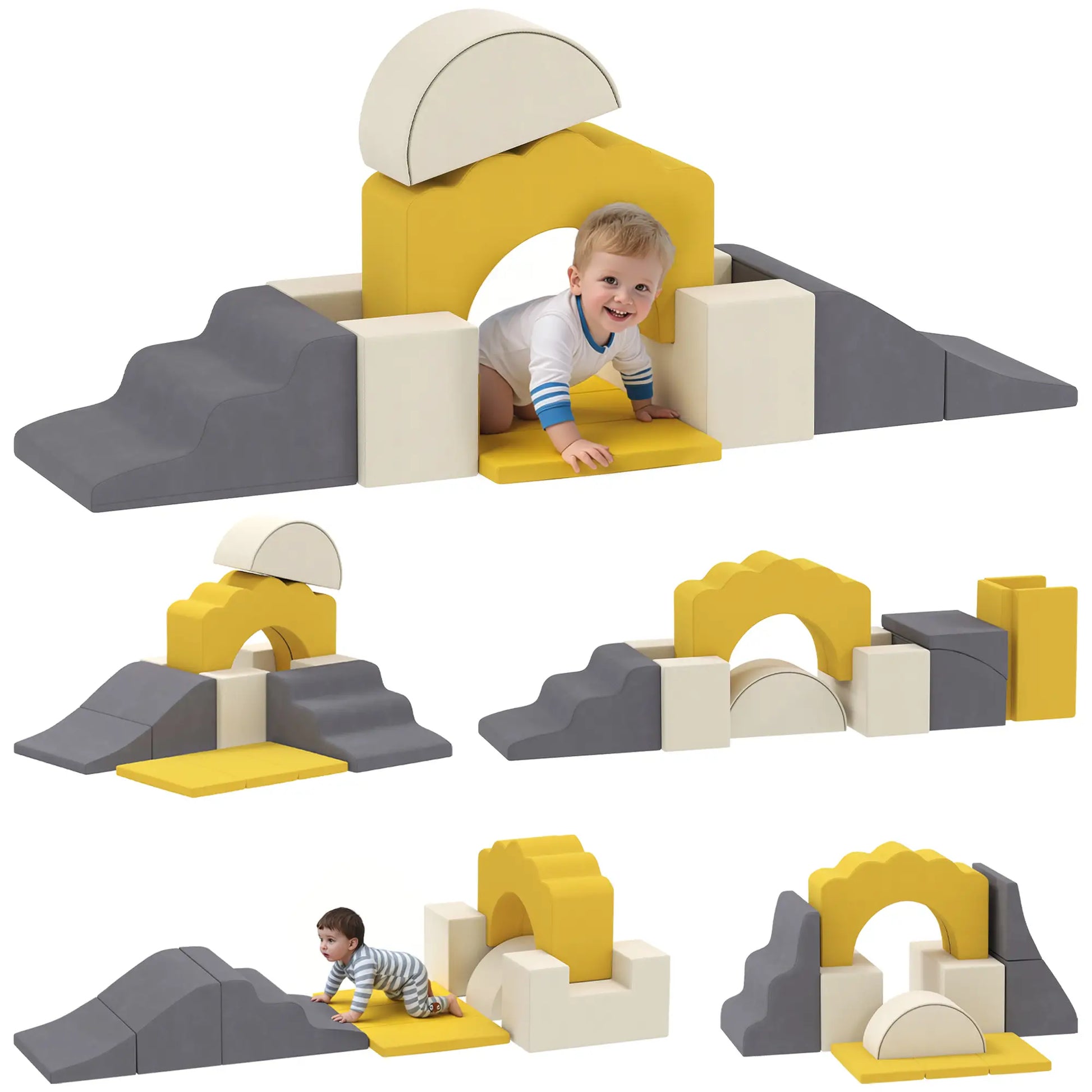 7-Piece Baby Soft Play Set, Indoor Gym for Crawling, Sliding, Yellow Kids Gym & Playmats at Gallery Canada