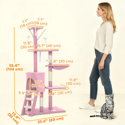 53 Inch Cat Tree Tower, Scratching Posts, Condo, Perches, Hammock, Pink Cat Towers at Gallery Canada