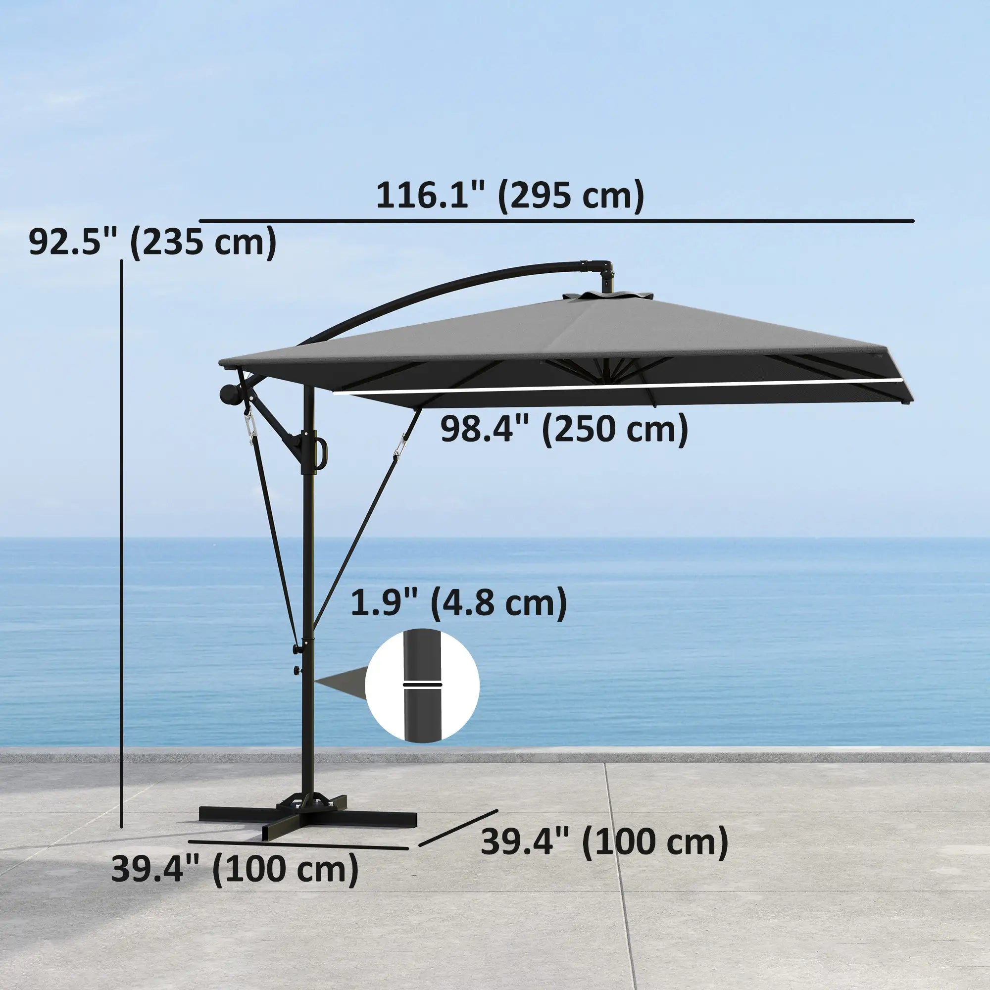 Patio Offset Umbrella, Crank Parasol With Base, Cover, Wind Securing, Khaki Offset Cantilever Umbrellas at Gallery Canada
