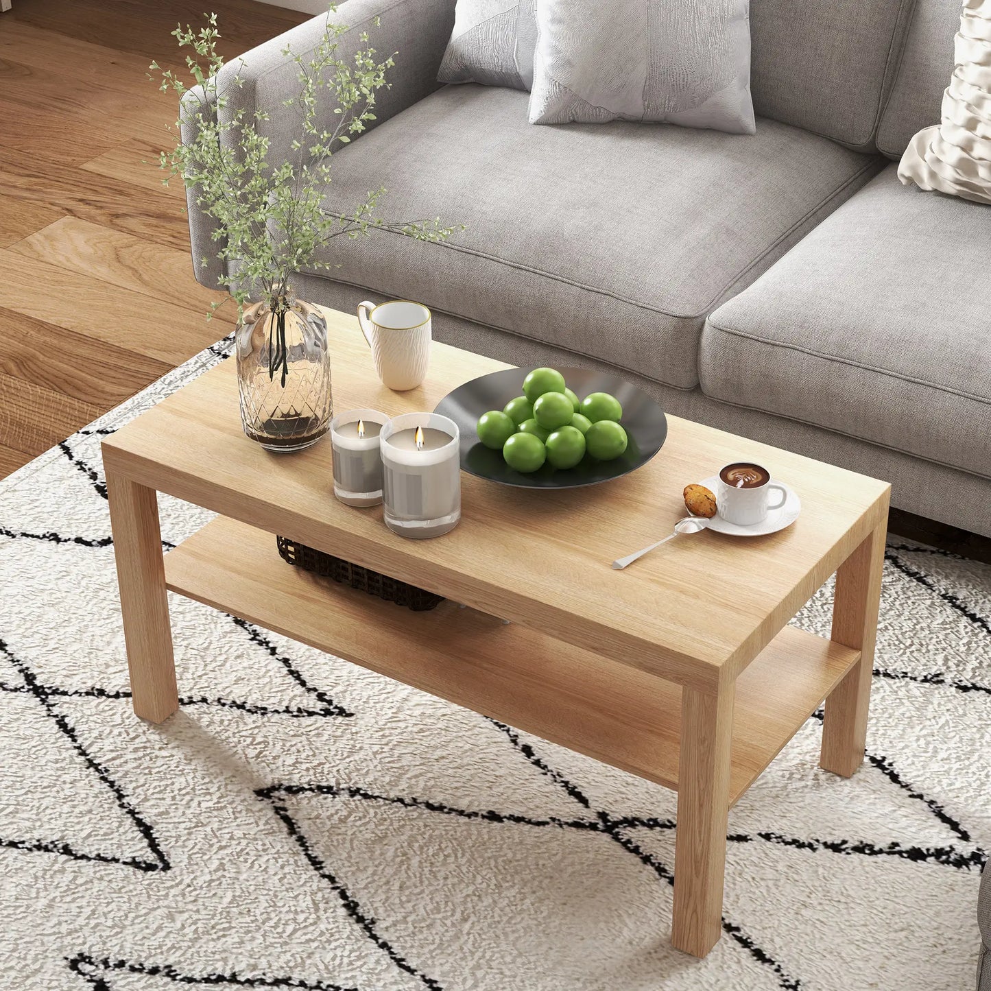 2 Tier Coffee Table with Storage, Rectangular, Nature Wood, Wood Coffee Tables at Gallery Canada
