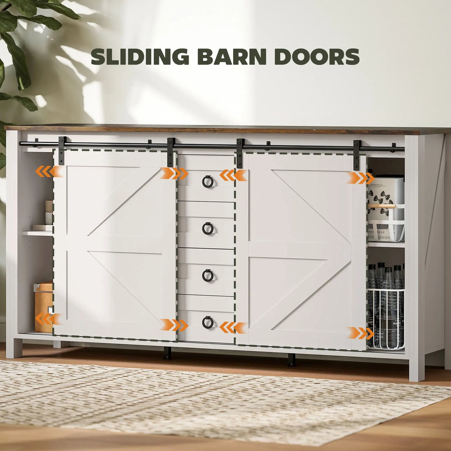 60" Buffet Cabinet, Farmhouse Sideboard, Cream White Bar Cabinets at Gallery Canada