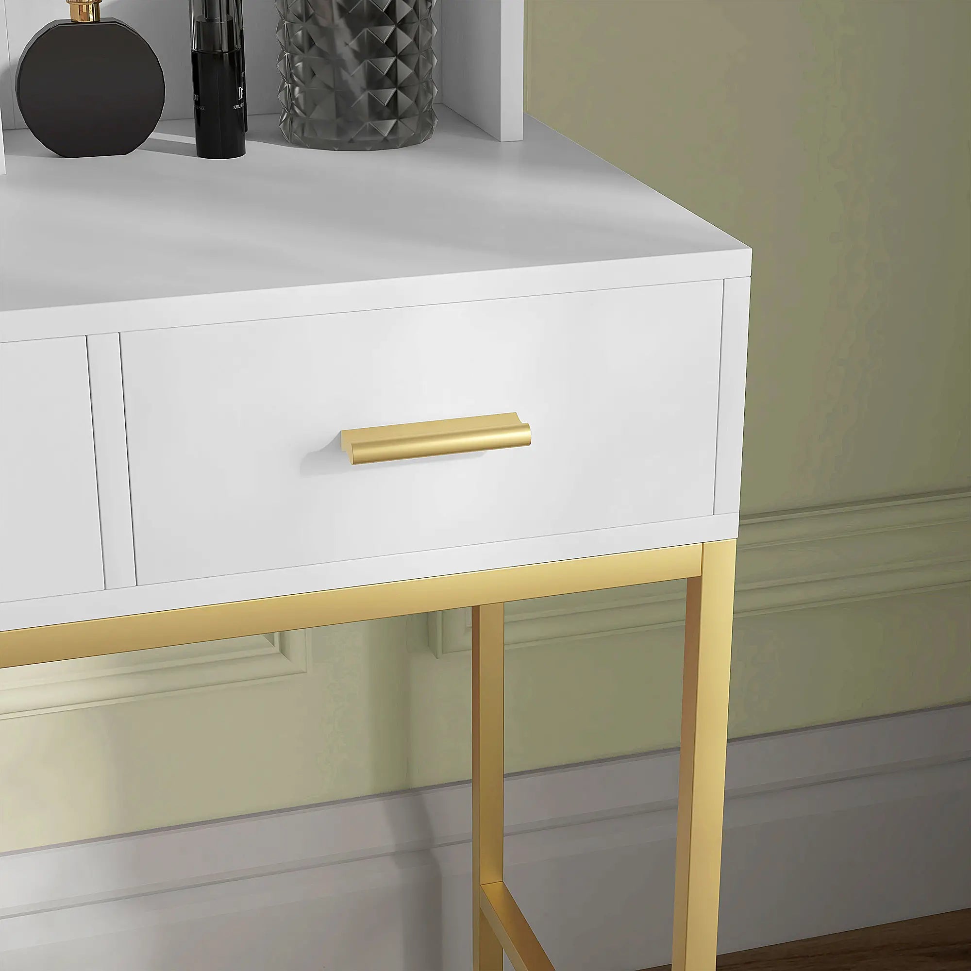 LED Vanity Table with Mirror, 3 Drawers, Storage Shelves, White Dressing & Vanity Tables at Gallery Canada