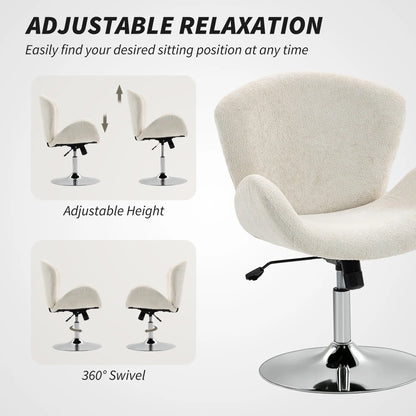 Swivel Office Chair, Velvet Desk Chair, Wide Bucket Seat, Cream White Task Chairs at Gallery Canada