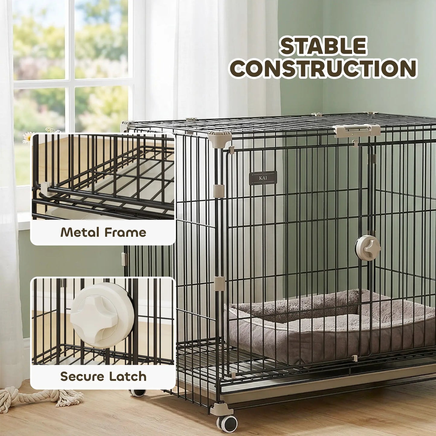 30 Inch Foldable Dog Crate, Metal Cage with Tray & Wheels, Black Dog Cages & Crates at Gallery Canada