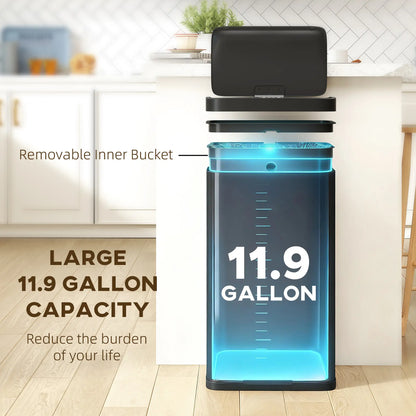Poubelle automatique de 12 gallons avec capteur, acier inoxydable anti-empreintes, noir mat