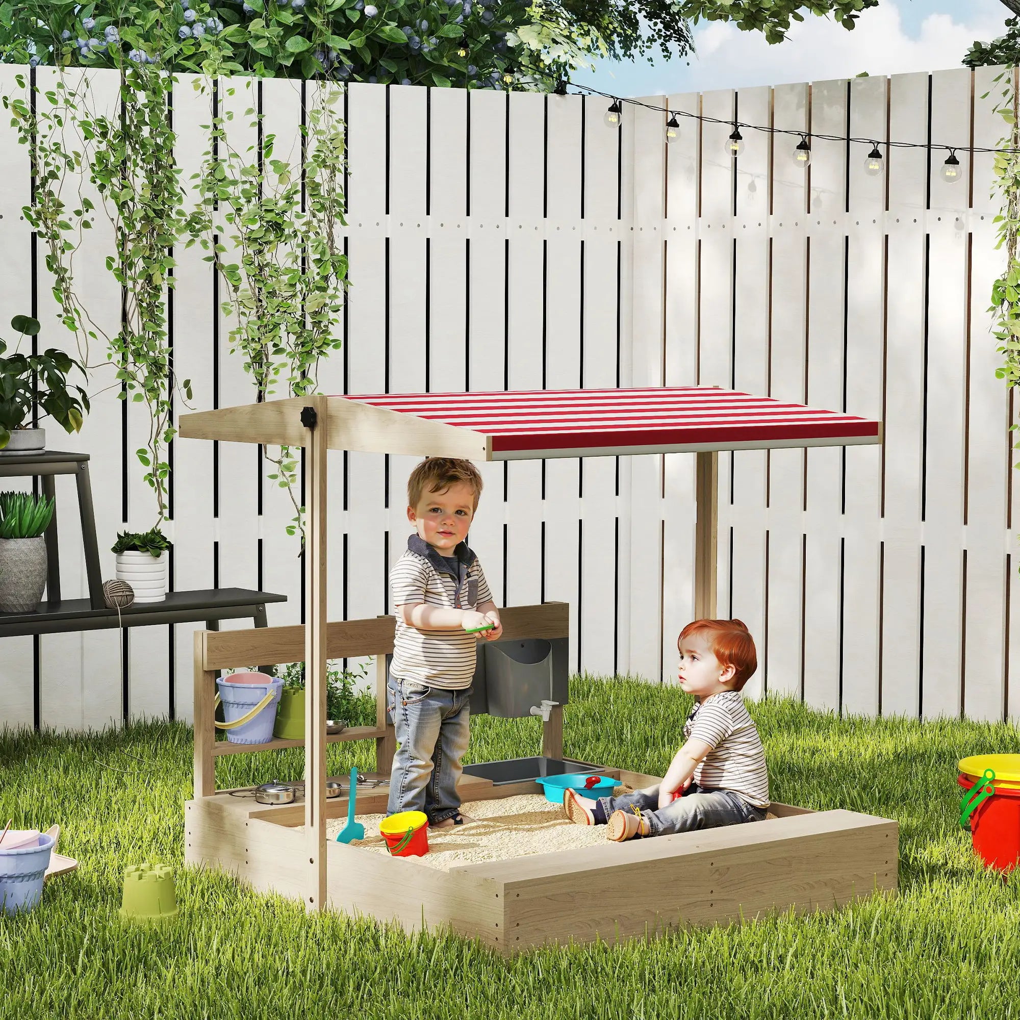 Kids Sandbox with Cover, Wooden Sand Box with Seat, Storage, 3-7 Years, Natural Wood Sandboxes & Accessories at Gallery Canada